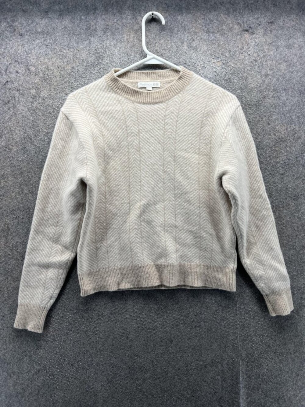 JW Anderson X Uniqlo Sweater Womens XS Beige 100% Wool Herringbone Crew Neck